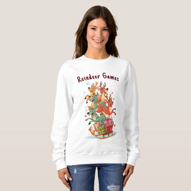 Funny Reindeer Games Christmas Hoodie (Vorne ganz)
