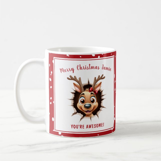 Funny Reindeer Girl Name Weihnachten Kaffeetasse (Links)