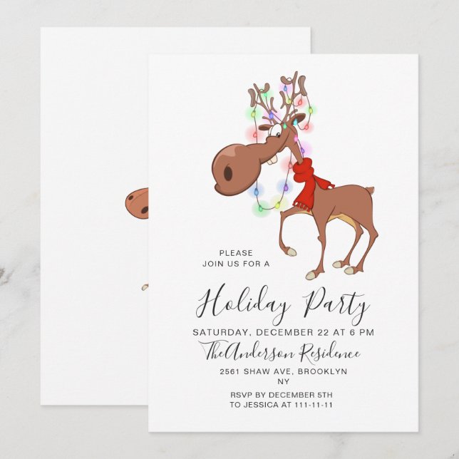 Funny Reindeer Holiday Christmas Eve Party Einladung (Vorne/Hinten)