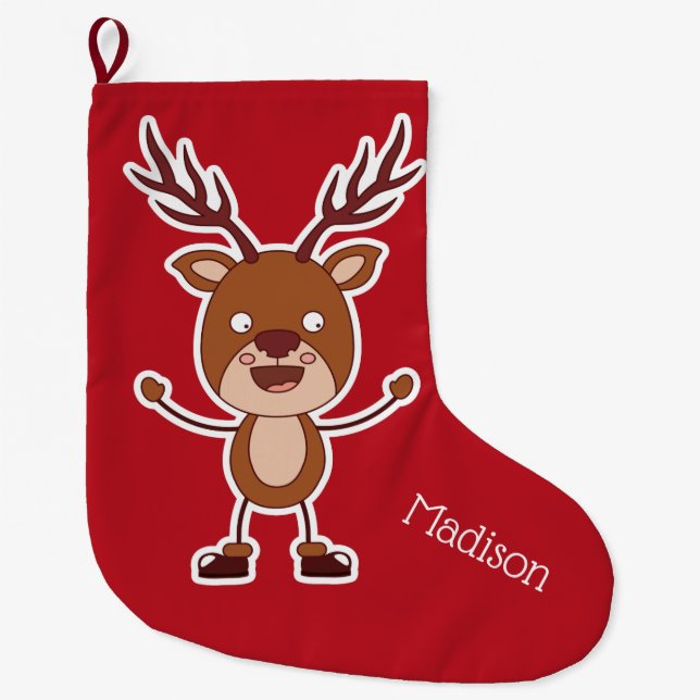 Funny Reindeer individuelle Name Weihnachtsfest St Großer Weihnachtsstrumpf (Vorderseite)