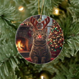 Funny Reindeer Kitty Rudolph Cat Christmas  Keramik Ornament