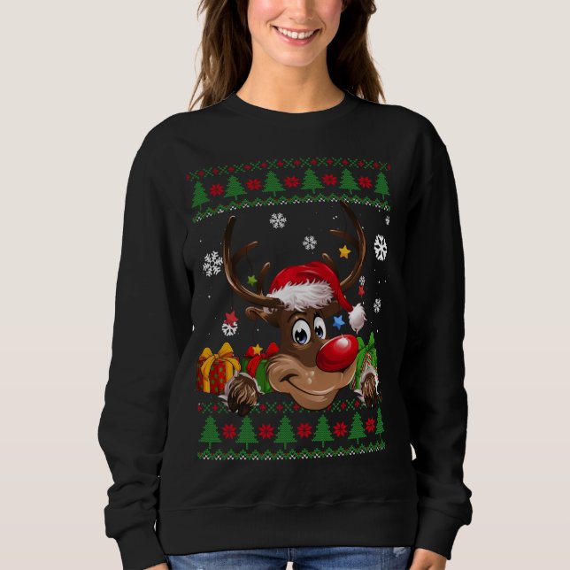 Funny Reindeer Lovers Weihnachtsmannmütze Ugly Chr Sweatshirt (Vorderseite)