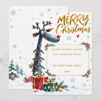 🦌🎄 Funny Reindeer Merry Christmas Card ❄️🎁 Einladung