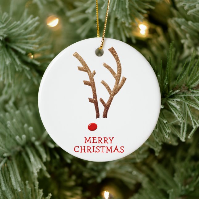 Funny Reindeer MERRY CHRISTMAS Foto Name Keramik Ornament (Baum)