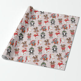 Funny Reindeer mit Snow Man Weihnachten Hübsch Geschenkpapier