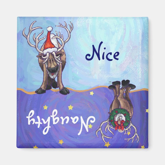 Funny Reindeer Naughty Nice Geschirrspülmaschine M Magnet (Vorne)