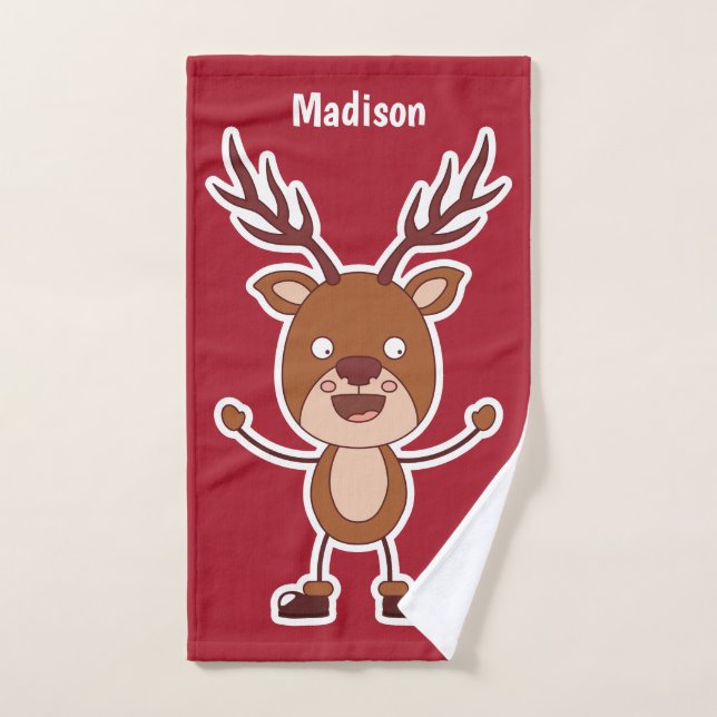 Funny Reindeer nom personnalisé serviette à main (Serviette à main)