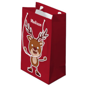 Funny Reindeer personnalisé nom et sac cadeau cou