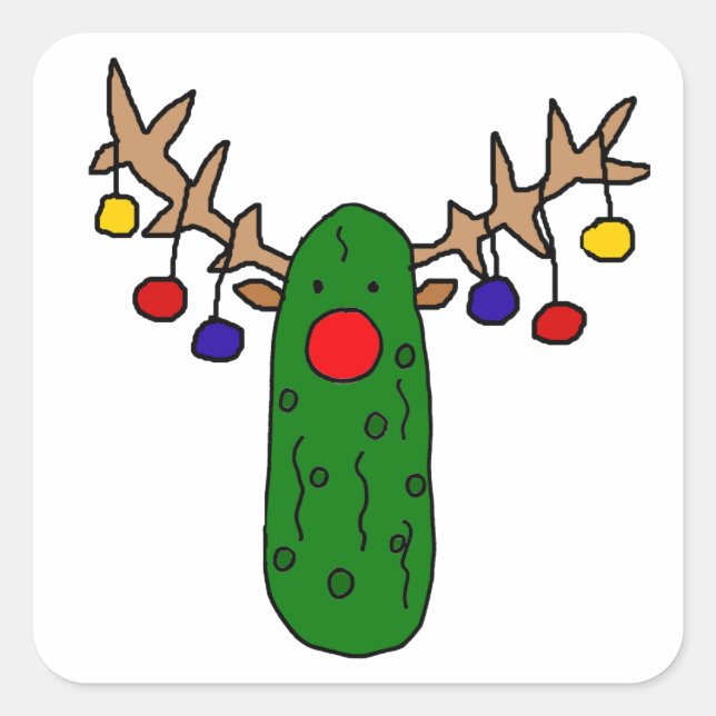 Funny Reindeer Pickle Weihnachtsfest Cartoon Quadratischer Aufkleber (Vorderseite)
