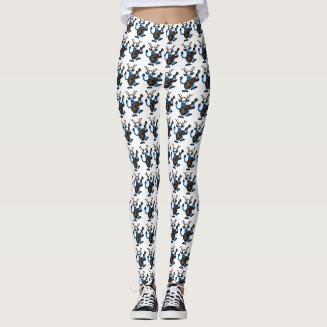 Funny Reindeer Playing Gitarre Weihnachts-Leggings Leggings (Vorderseite)