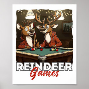 Funny Reindeer Pool Billiard Games Spaß Poster