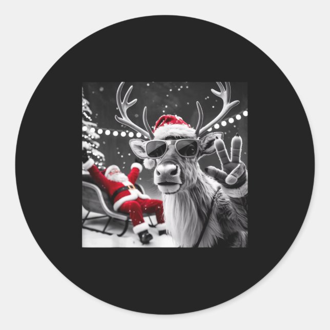 Funny Reindeer Selfie Christmas  Runder Aufkleber (Vorderseite)