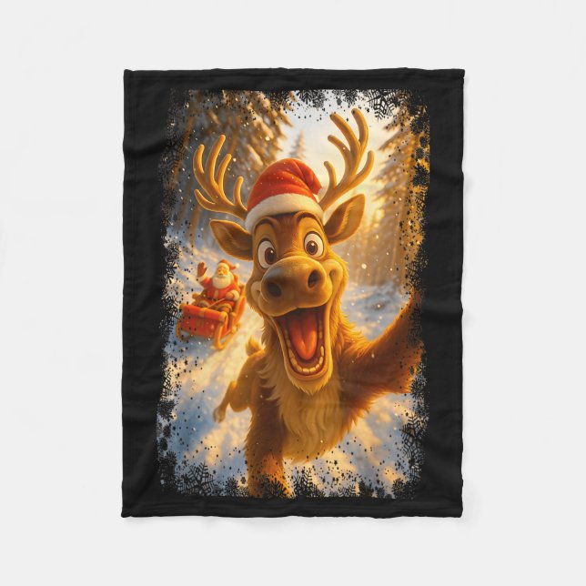 Funny Reindeer Selfie Santa Merry Christmas Men Wo Fleecedecke (Vorderseite)
