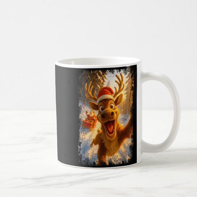 Funny Reindeer Selfie Santa Merry Christmas Men Wo Kaffeetasse (Rechts)