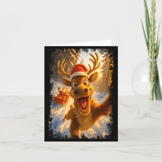 Funny Reindeer Selfie Santa Merry Christmas Men Wo Karte (Vorderseite)