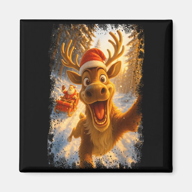 Funny Reindeer Selfie Santa Merry Christmas Men Wo Magnet (Vorne)