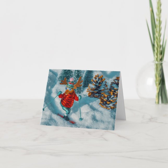 funny reindeer skiing christmas cards karte (Vorderseite)