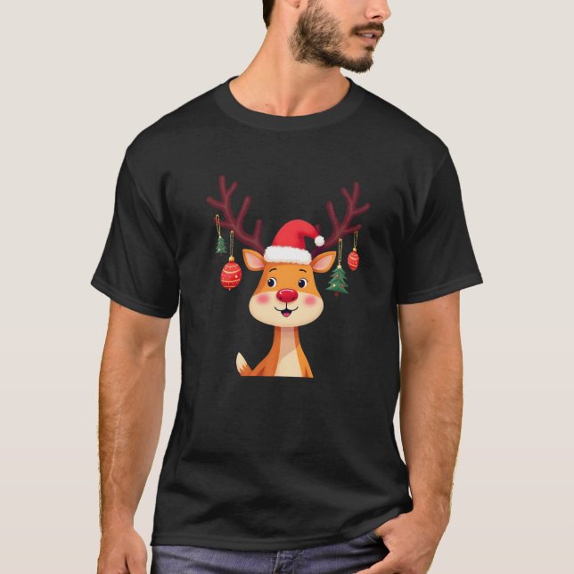 Funny Reindeer T-Shirt Santa Claus Design Merry Ch (Vorderseite)