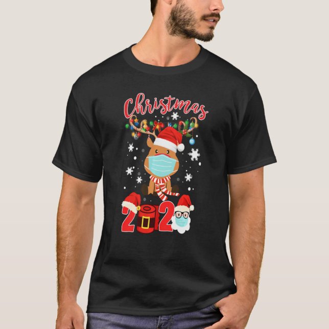 Funny Reindeer Webemaske Tree Light Christm T-Shirt (Vorderseite)
