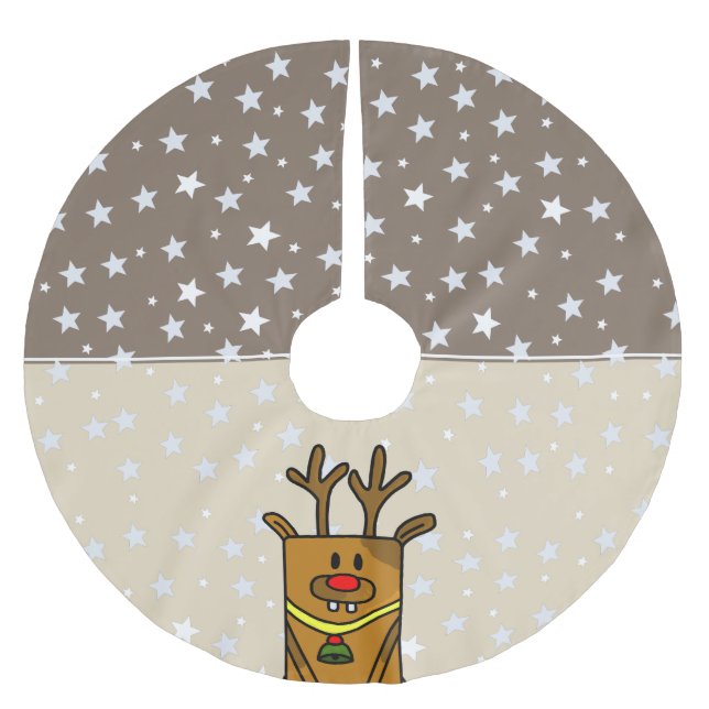 Funny Reindeer Zeichnend Star Pattern Polyester Weihnachtsbaumdecke (Vorderseite)