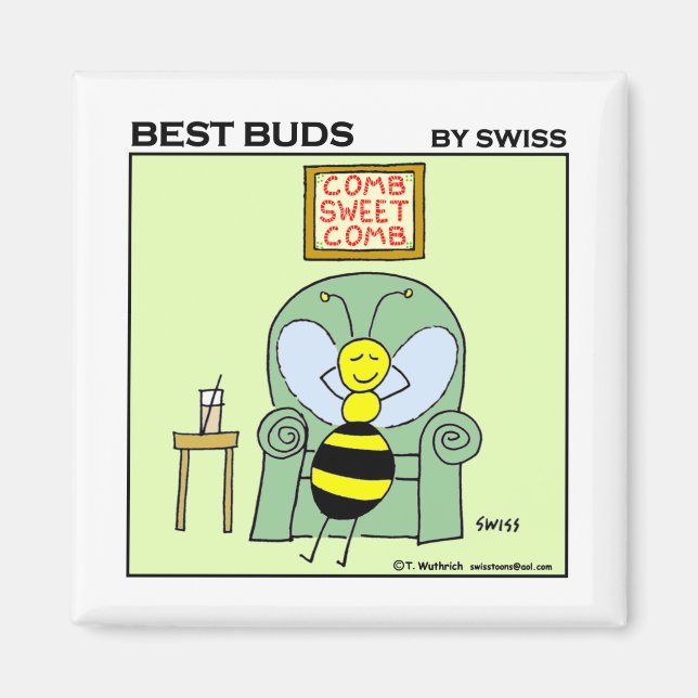 Funny Relaxing Bee Best Buds Gartage Cartoon Magnet (Vorne)