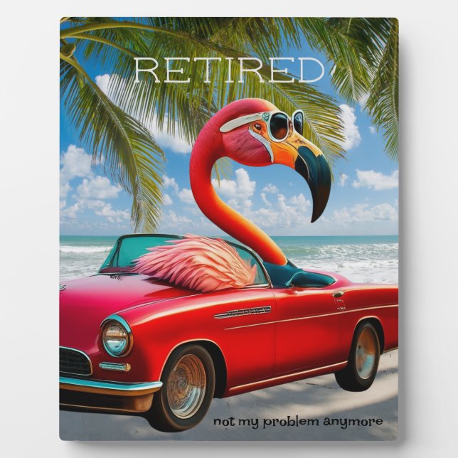 Funny Remüde Flamingo in Convertible am Strand Fotoplatte (Vorderseite)