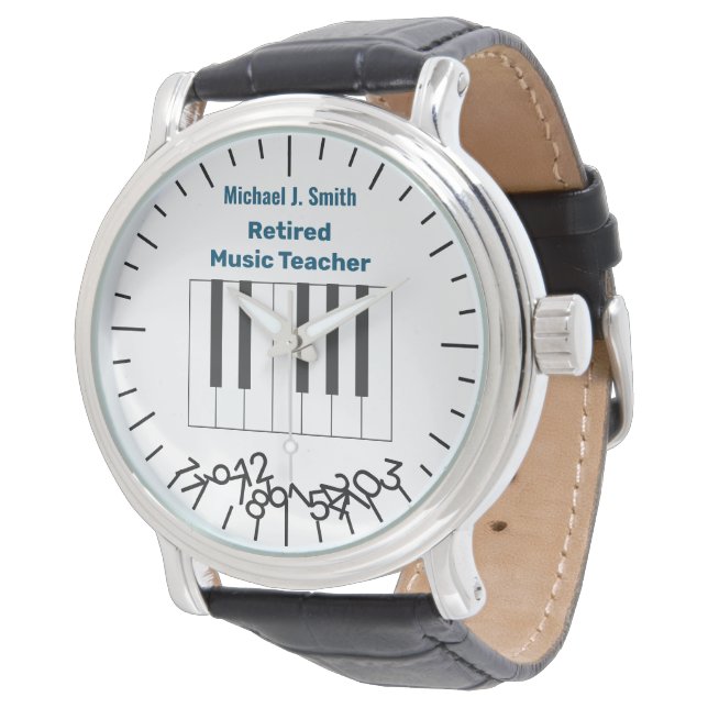 Funny Remüde Music Teacher Name Jumble Zahlen Armbanduhr (Schrägansicht)