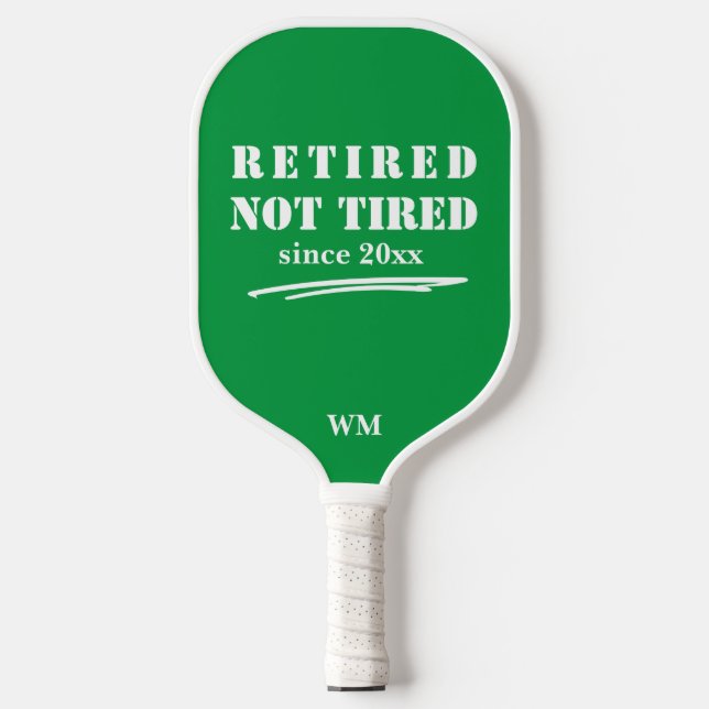 Funny Remüde nicht müde Jahr Initialen Grün Weiß Pickleball Schläger (Vorderseite)