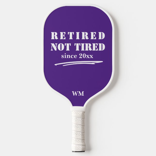 Funny Remüde nicht müde Jahr Initialen Lila Weiß Pickleball Schläger (Vorderseite)