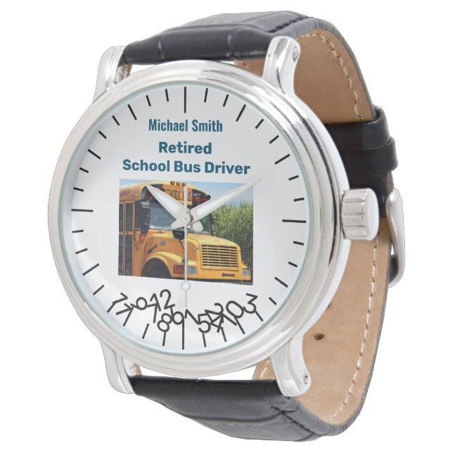 Funny Remüde School Bus Fahrer Jumble Zahlen Armbanduhr (Schrägansicht)