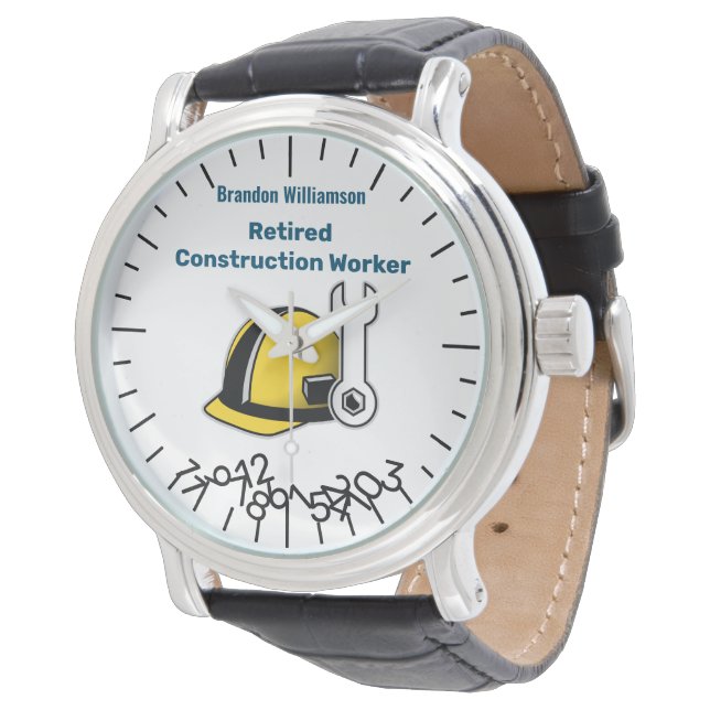 Funny Remüdes Construction Worker Jumble Numbers Armbanduhr (Schrägansicht)