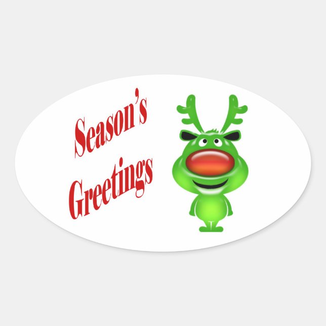 Funny Rentier "Season's Greetings" niedlich Ovaler Aufkleber (Vorderseite)