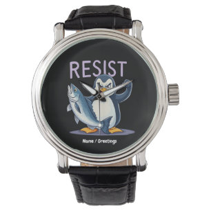 Funny Resist Pinguin Protest gegen Zölle Armbanduhr