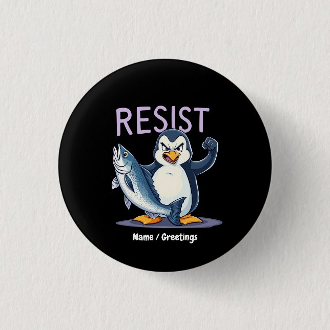 Funny Resist Pinguin Protest gegen Zölle Button (Vorderseite)