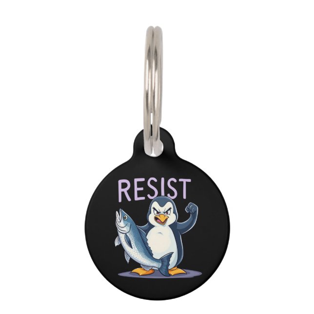 Funny Resist Pinguin Protest gegen Zölle Haustiermarke (Vorderseite)