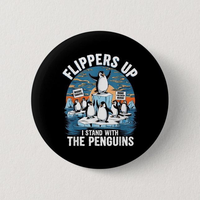 Funny Resist Pinguins Protest gegen Zölle Button (Vorderseite)