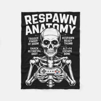 Funny Respawn Anatomy Of A Gamer Skeleton Hand Men Fleecedecke