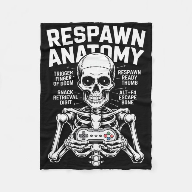 Funny Respawn Anatomy Of A Gamer Skeleton Hand Men Fleecedecke (Vorderseite)