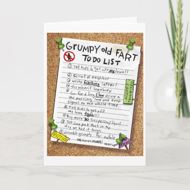 Funny Retirement Card - Grumpy Old Furz to do List Karte (Vorderseite)