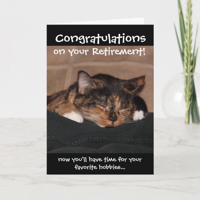 Funny Retirement Card, Napping Calico Cat Karte (Vorderseite)