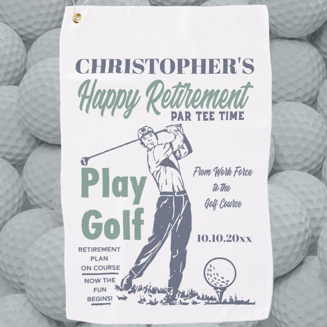 Funny Retirement Golfer Thema Retro Golf Golfhandtuch (Golf Happy Retirement Monogrammed Golf Towel for your favorite golfer. Funny retirement gift.)