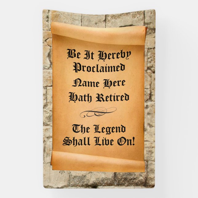 Funny Retirement mit uralter Schriftrolle auf Stei Banner (Vertikal)
