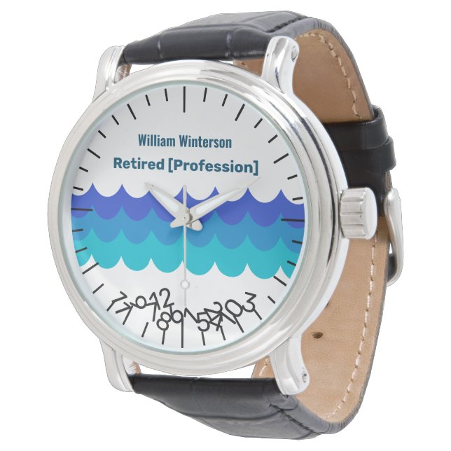 Funny Retirement Personalisiert Name Jumble Zahlen Armbanduhr (Schrägansicht)