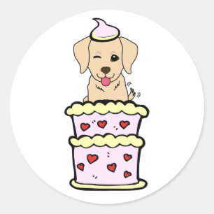 Funny Retriever Hund springt aus einem Kuchen Runder Aufkleber