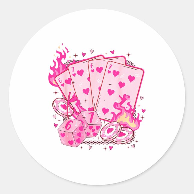 Funny Retro 6 7 Valentine Love Hearts Playing Card Runder Aufkleber (Vorderseite)