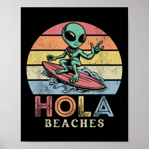 Funny Retro Alien Surfer Holen Strand Sonnenunterg Poster