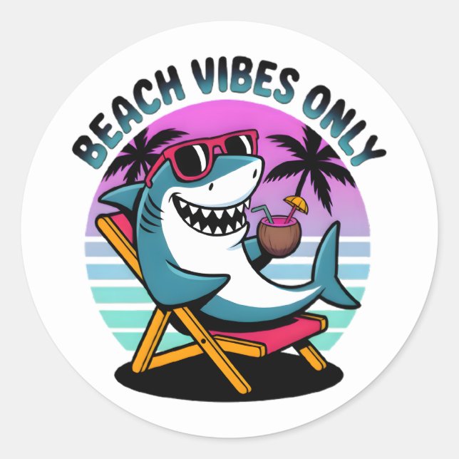 Funny Retro Beach Vibes Only Shark Runder Aufkleber (Vorderseite)