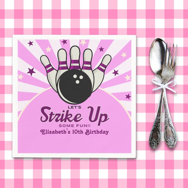 Funny Retro Bowling Birthday Girl Party Serviette (Von Creator hochgeladen)
