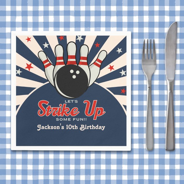 Funny Retro Bowling Birthday Party for Kids Serviette (Von Creator hochgeladen)
