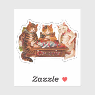 Funny Retro Cats Checkmate Schach spielen 1903 Aufkleber